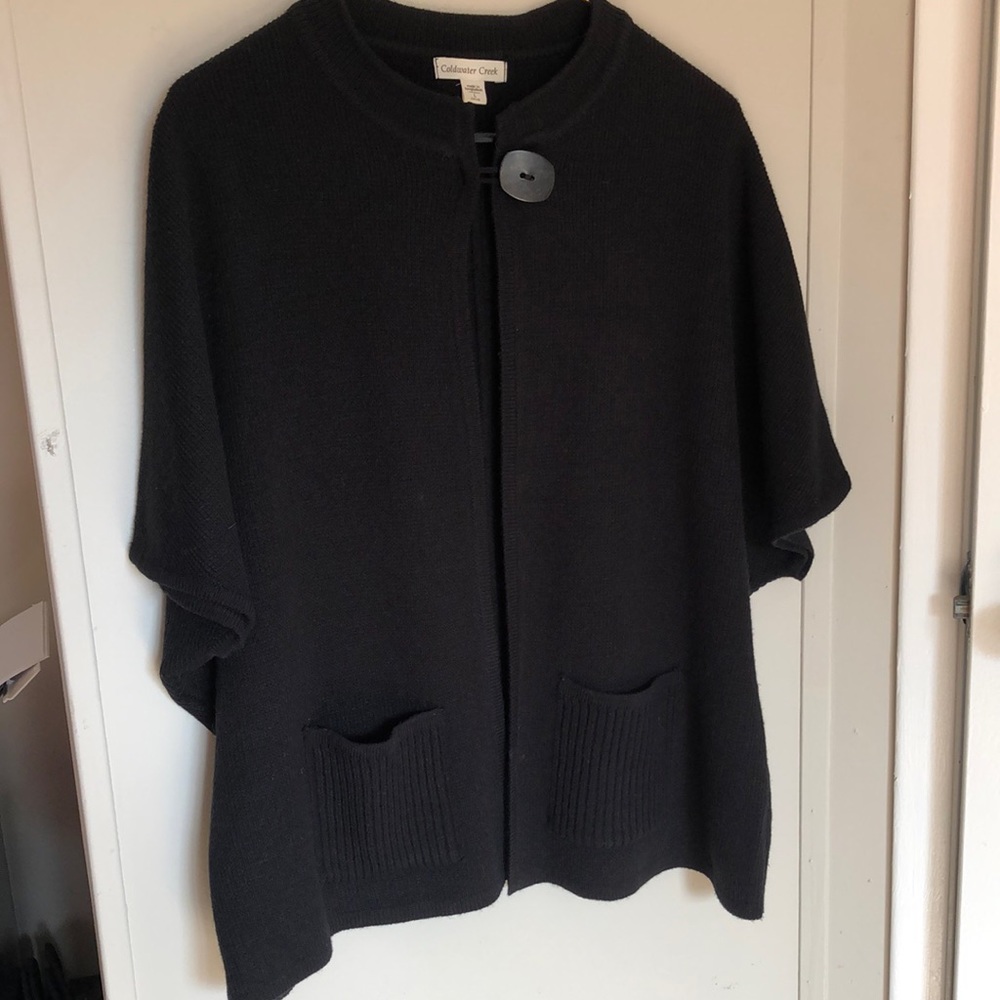 Coldwater Creek Black Open Batwing Cardigan Sweater Cape Large
